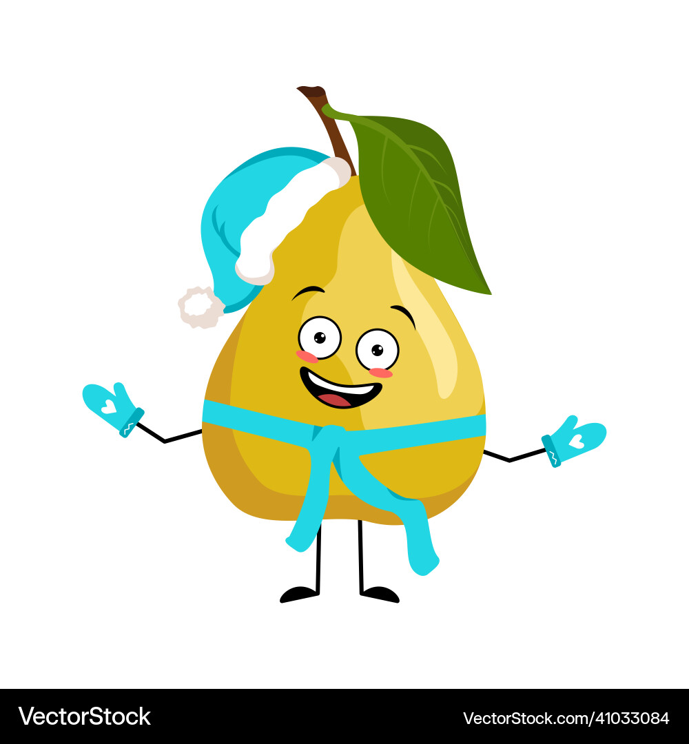 Pear character with happy emotion Pear character with happy emotion Vector Image