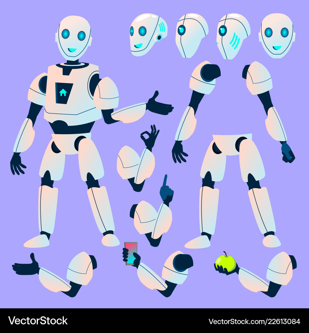 Robot helper animation creation set Robot helper animation creation set vector image
