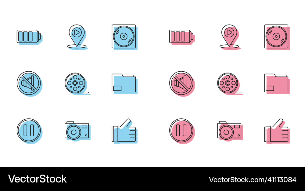Set line pause button photo camera battery Set line pause button photo camera battery vector image