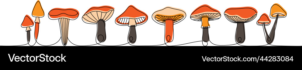 Set of mushroom one line colored continuous Vector Image