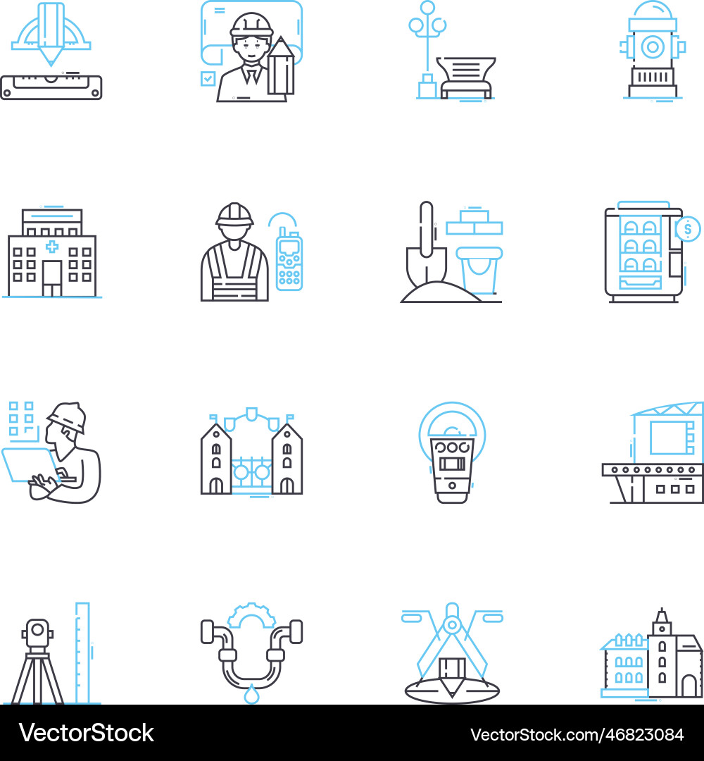 Skyscraping block linear icons set towering high Vector Image