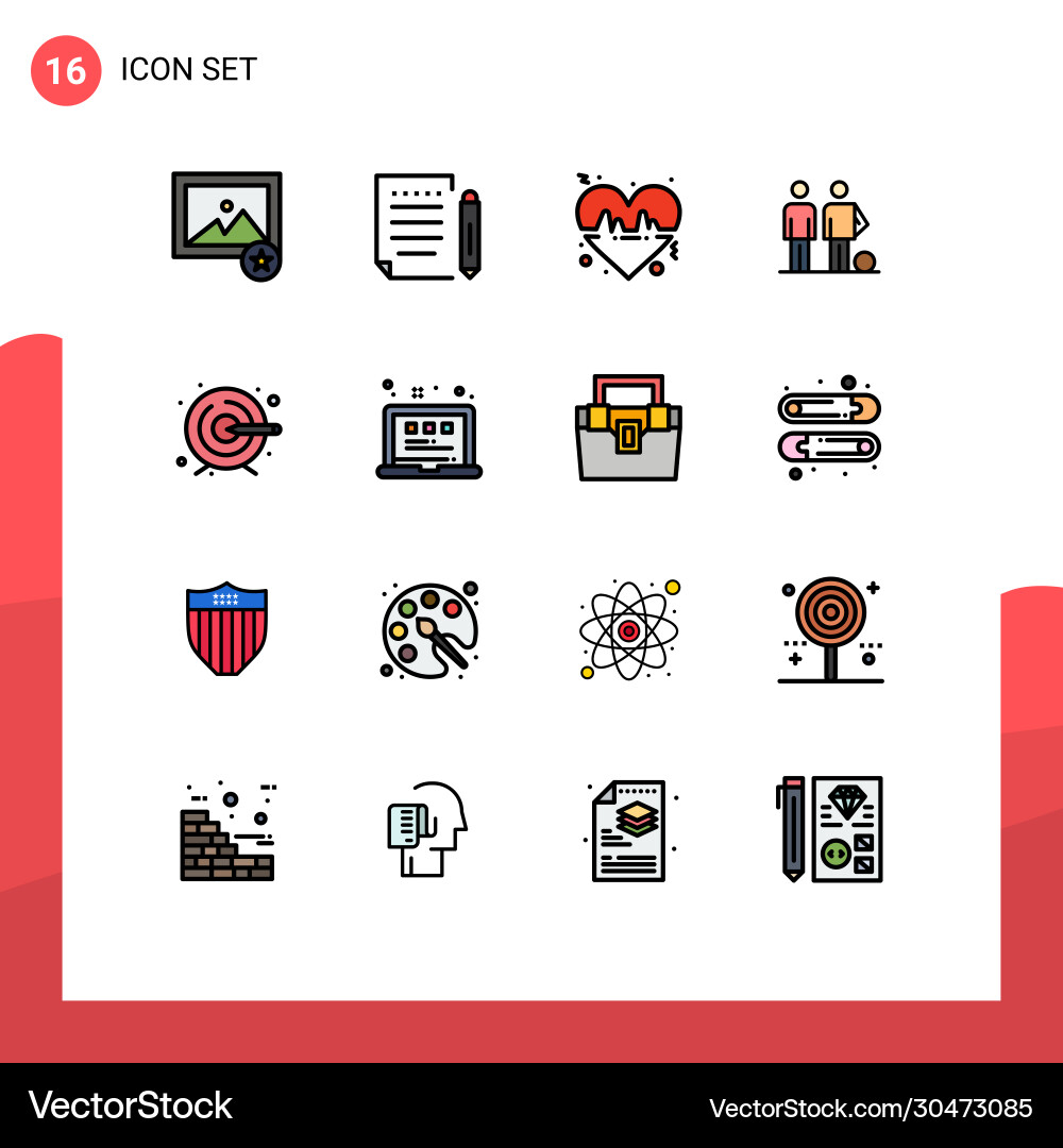 16 universal flat color filled lines set for web Vector Image