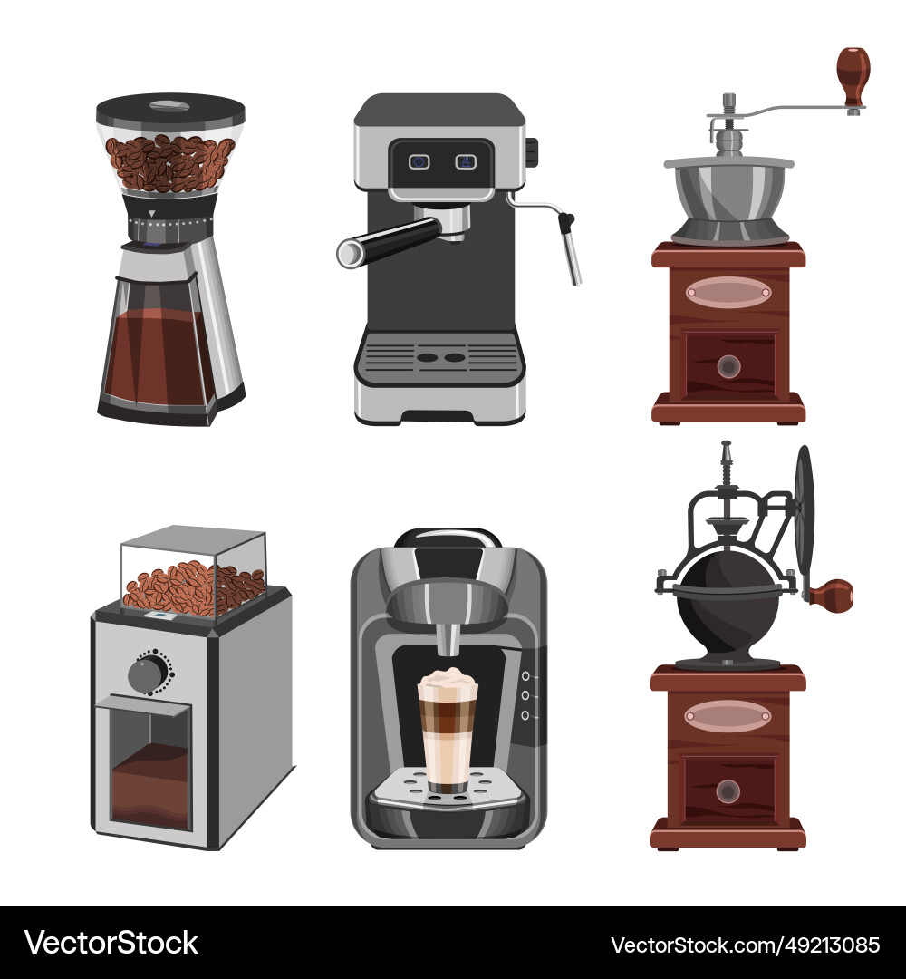 Collection of coffee makerscoffee grinders Collection of coffee makerscoffee grinders vector image