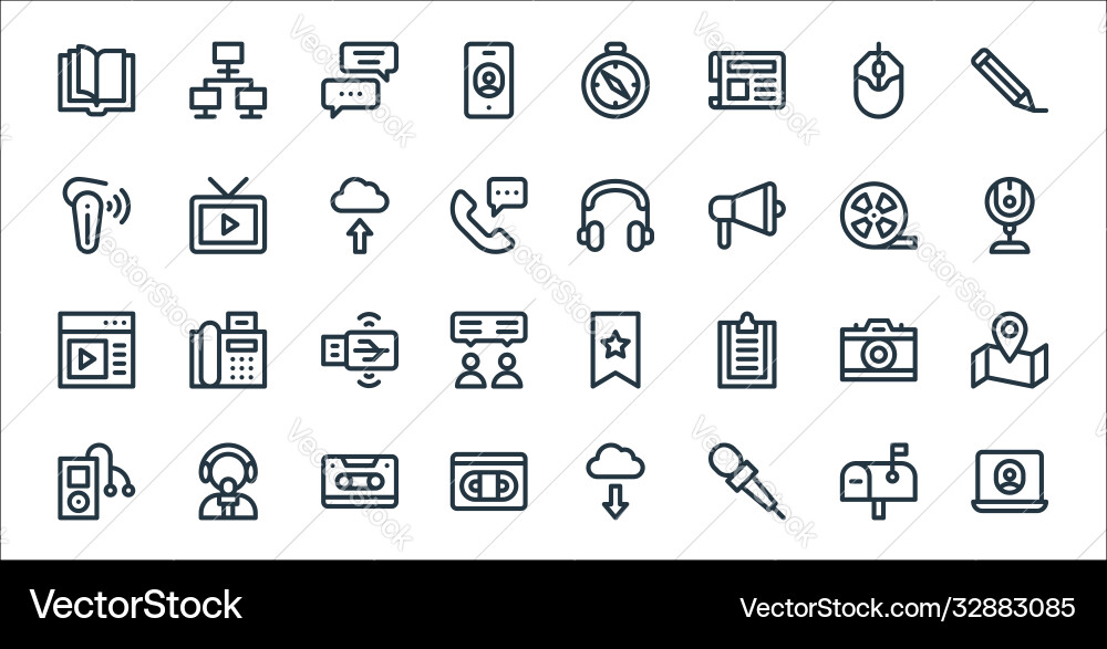 Communication and media line icons linear set Communication and media line icons linear set vector image