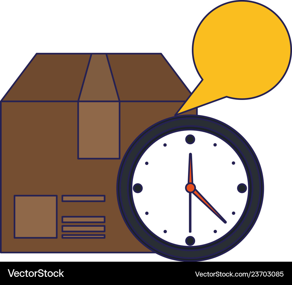 Delivery box and timer with blank bubble speech Vector Image