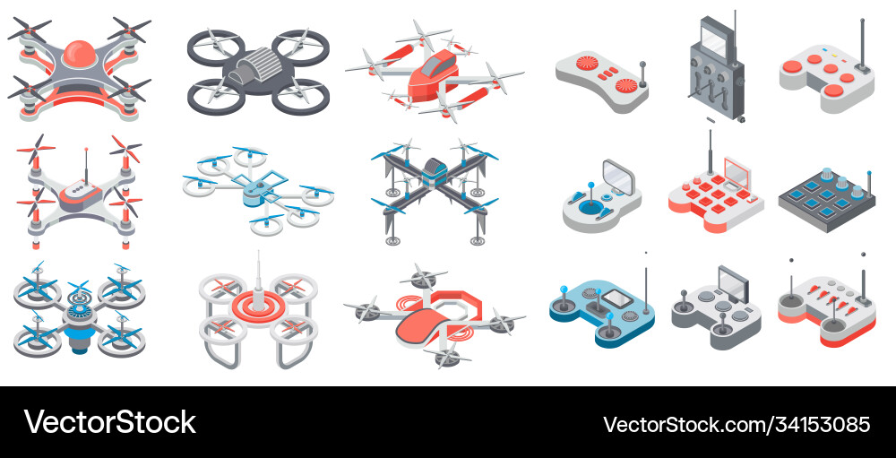 Drone with remote control quadcopter collection Drone with remote control quadcopter collection vector image