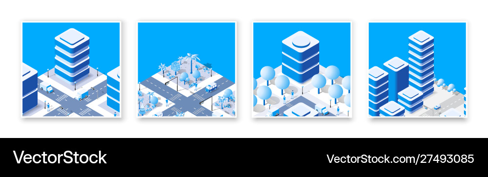 Isometric set 3d module block district part Vector Image