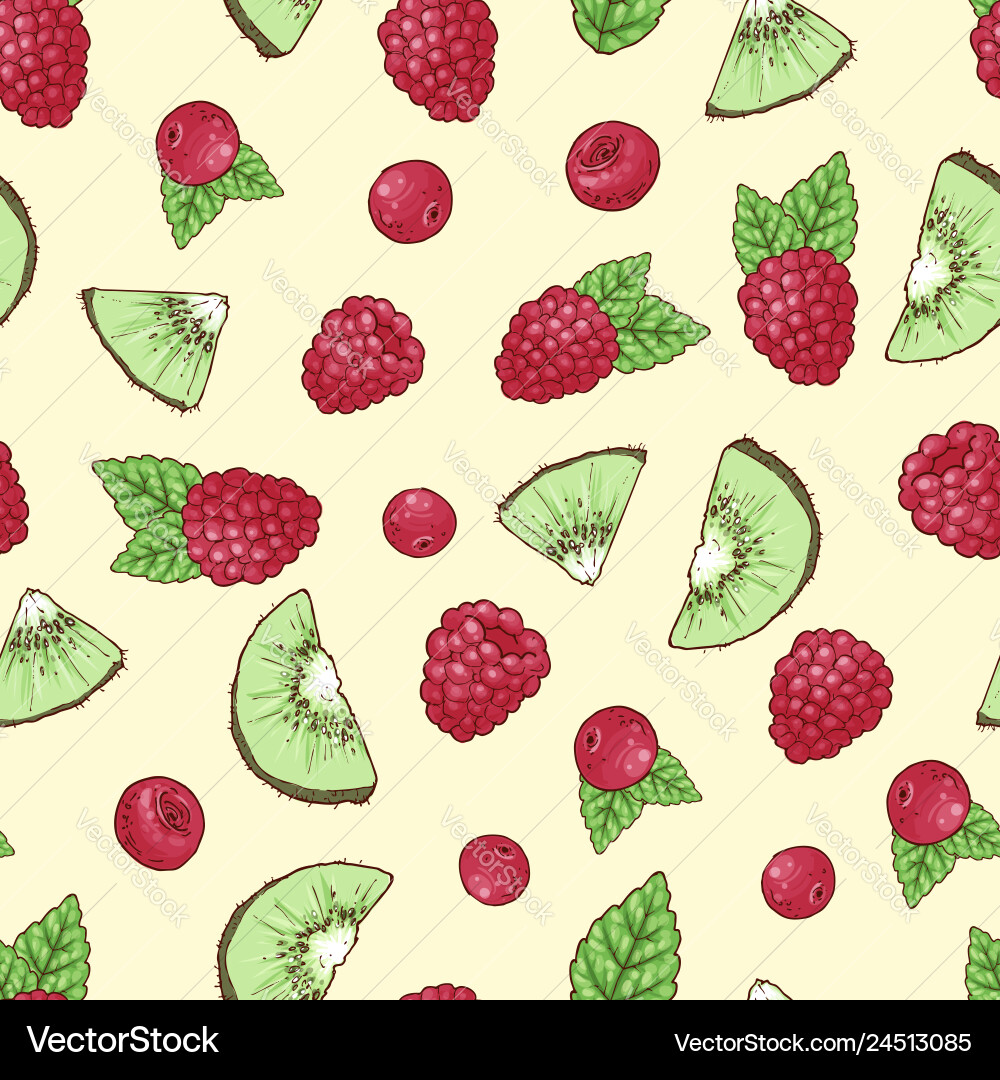 Kiwi Raspberry Cherry Pattern vector image