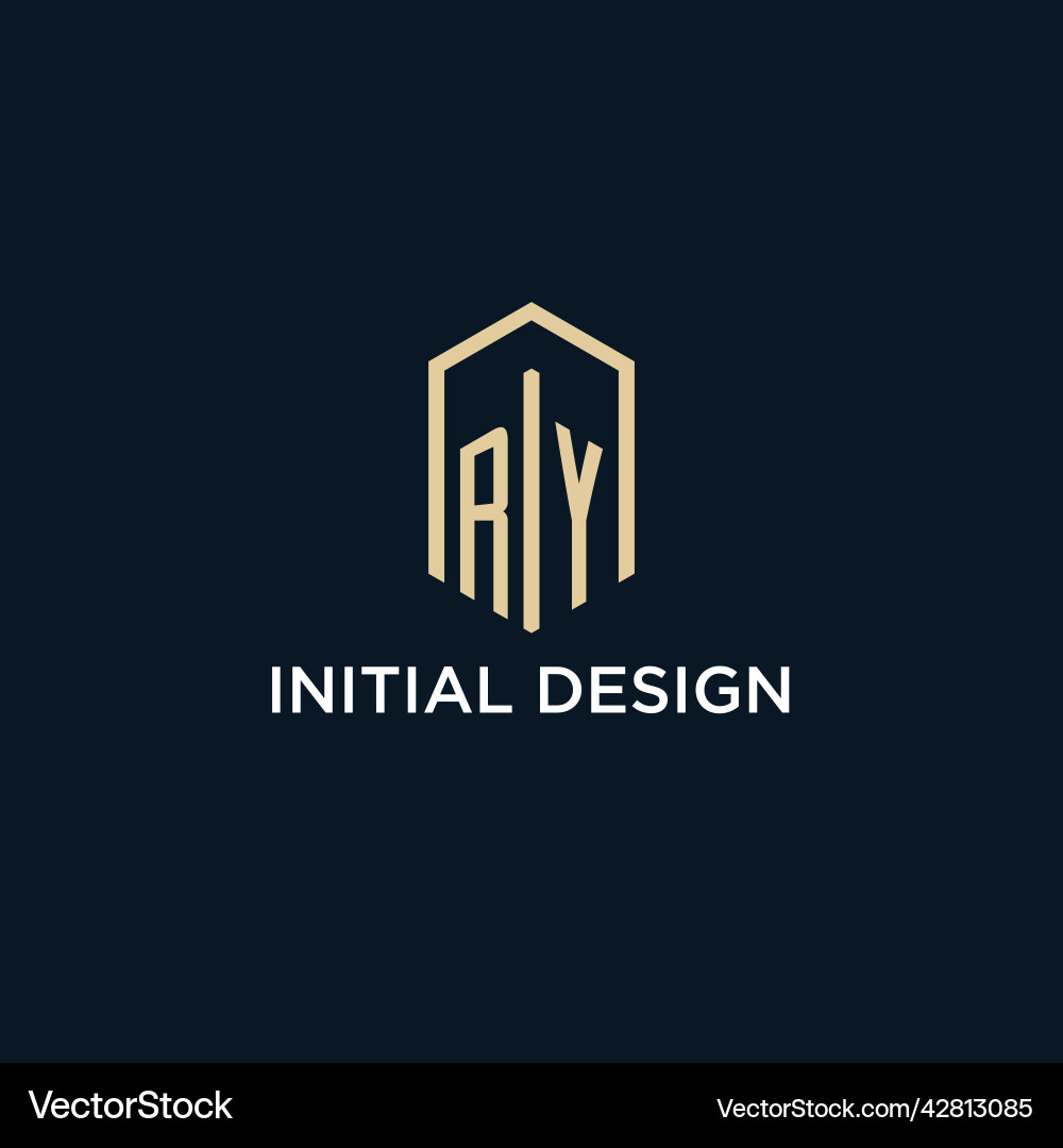 Ry initial monogram logo with hexagonal shape Vector Image