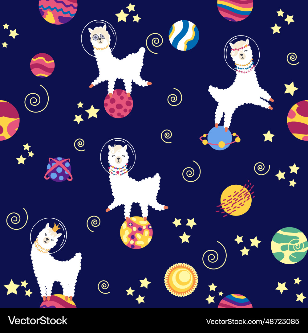 Seamless pattern with lama in a rocket space Vector Image