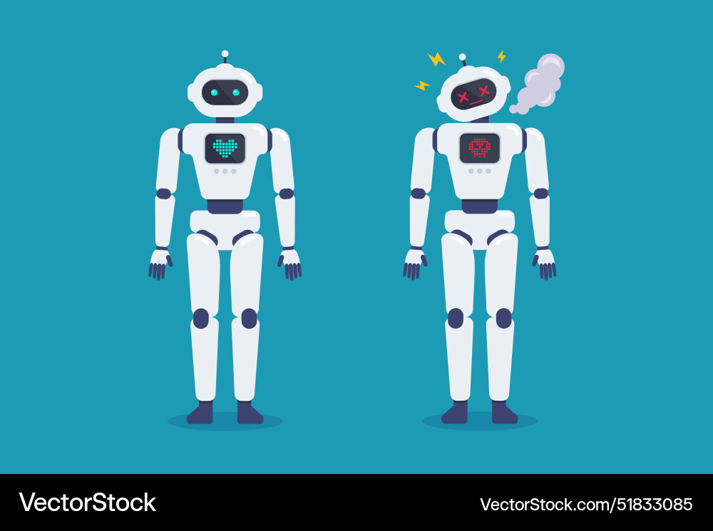 Set of crash broken error robot and normal Set of crash broken error robot and normal vector image