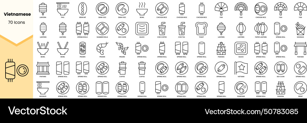 Set of vietnamese icons simple line art style Set of vietnamese icons simple line art style vector image