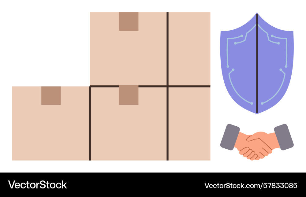 Stacked boxes with shield and handshake Vector Image