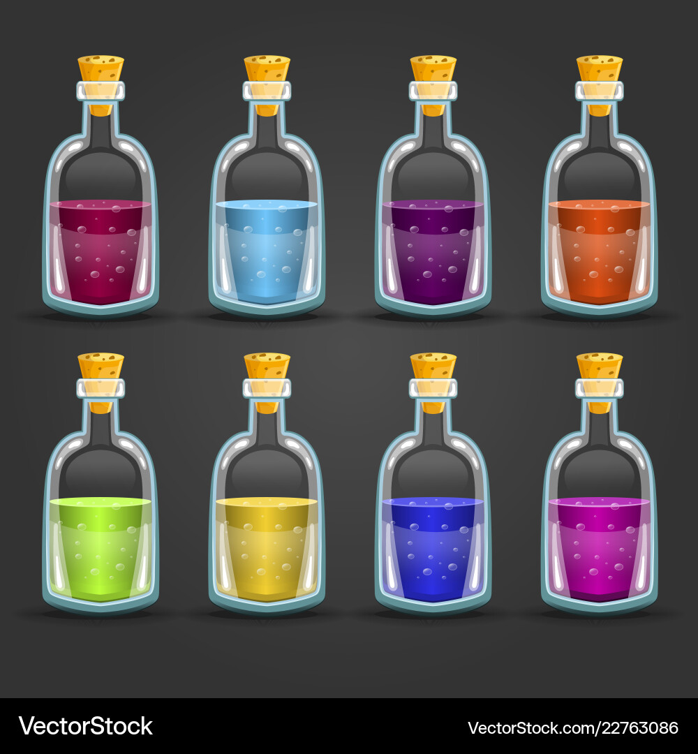 Big set of flasks with different poisons Big set of flasks with different poisons vector image