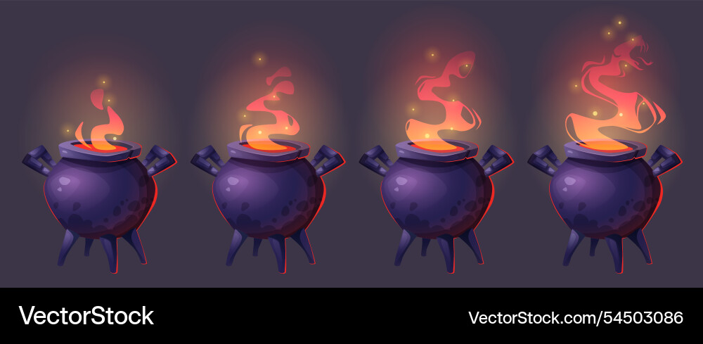 Boiling witch cauldron sprite set Royalty Free Vector Image