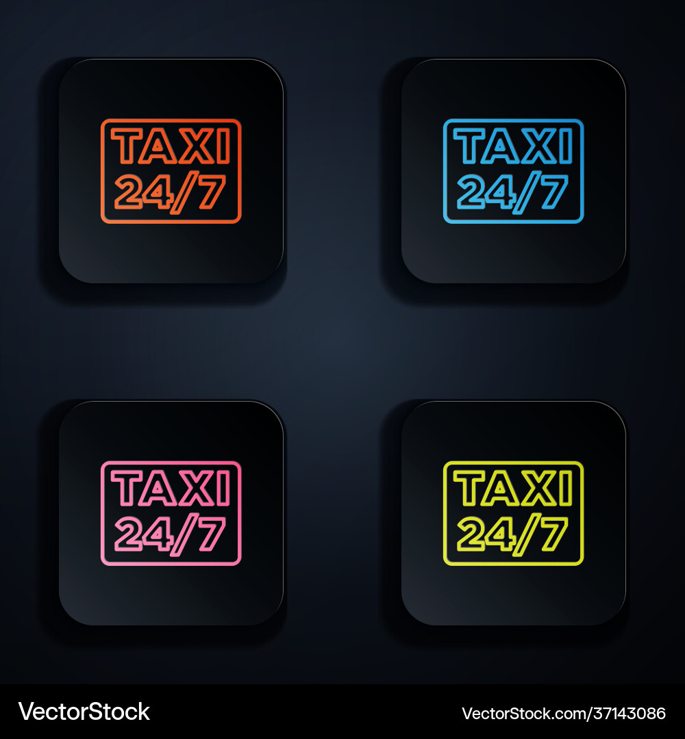 Color neon line map pointer with taxi icon vector image