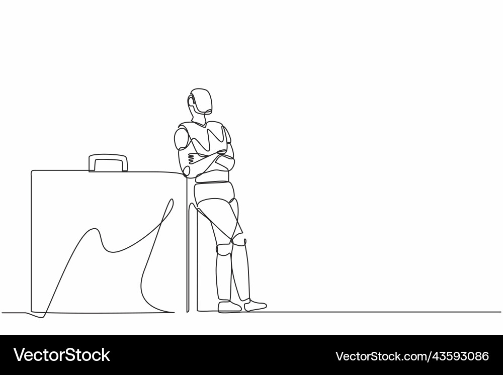 Continuous one line drawing robots lean on huge Continuous one line drawing robots lean on huge Vector Image