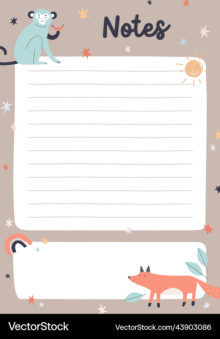 Cute diary page template with lines for notes Cute diary page template with lines for notes vector image