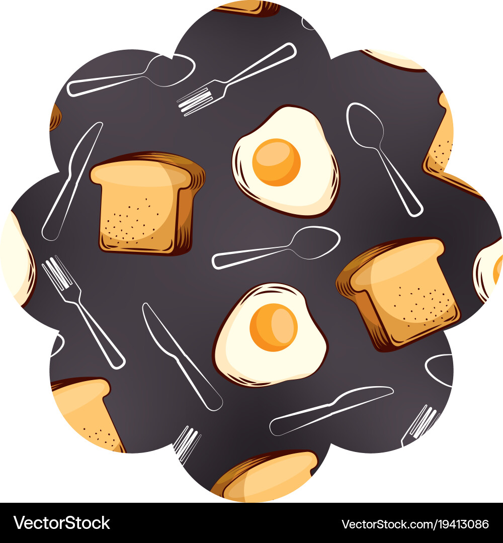 Frame with eggs and cutlery pattern background Vector Image