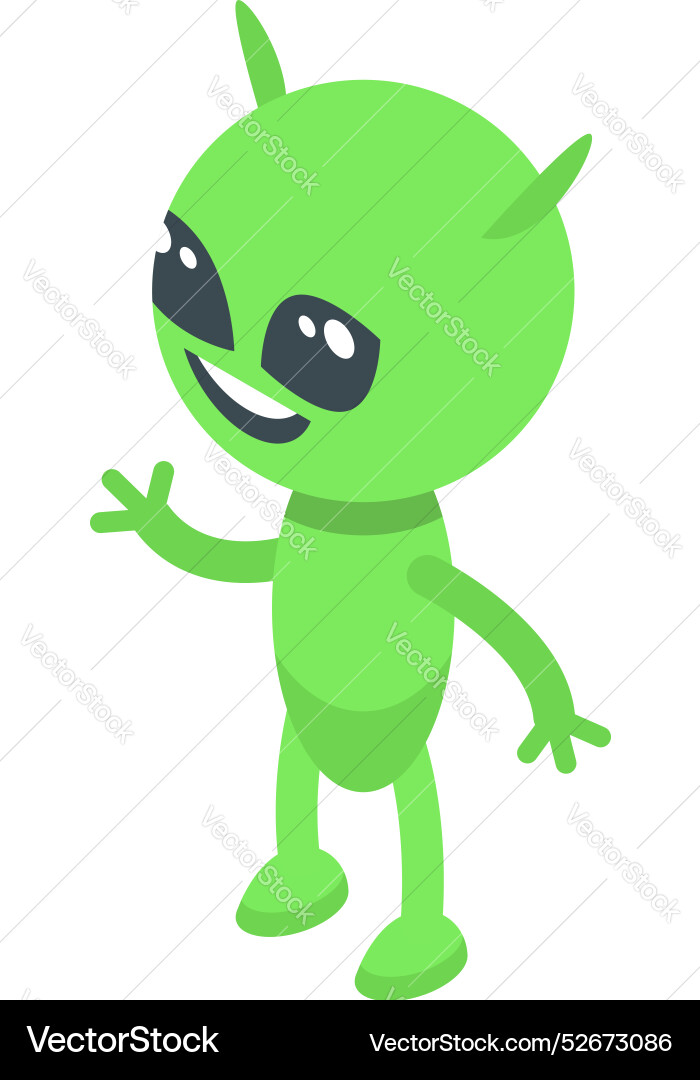 Glückliches grünes Alien waving Hand isometrische Ansicht Glückliches grünes Alien waving Hand isometrische Ansicht vektorbild
