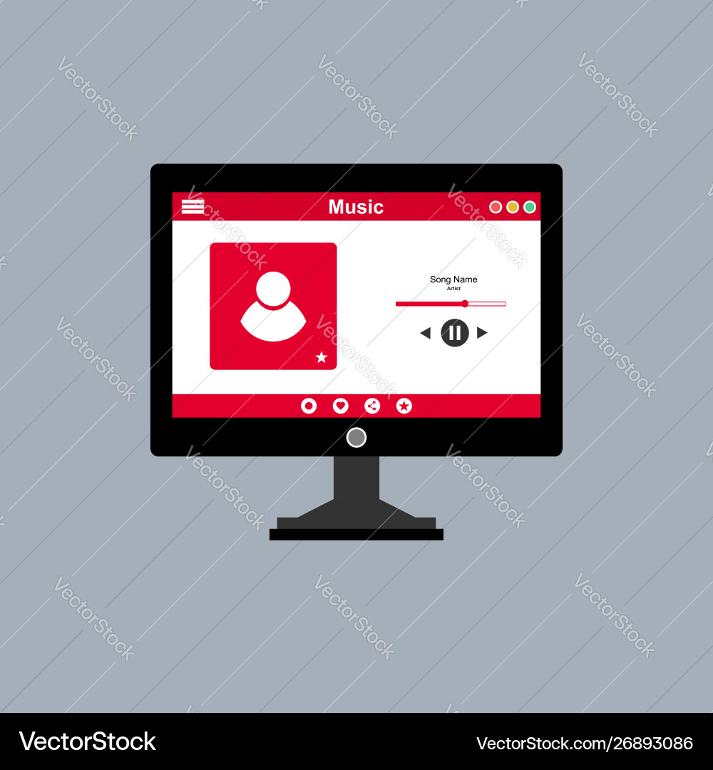 Media player application app template with flat Media player application app template with flat vector image