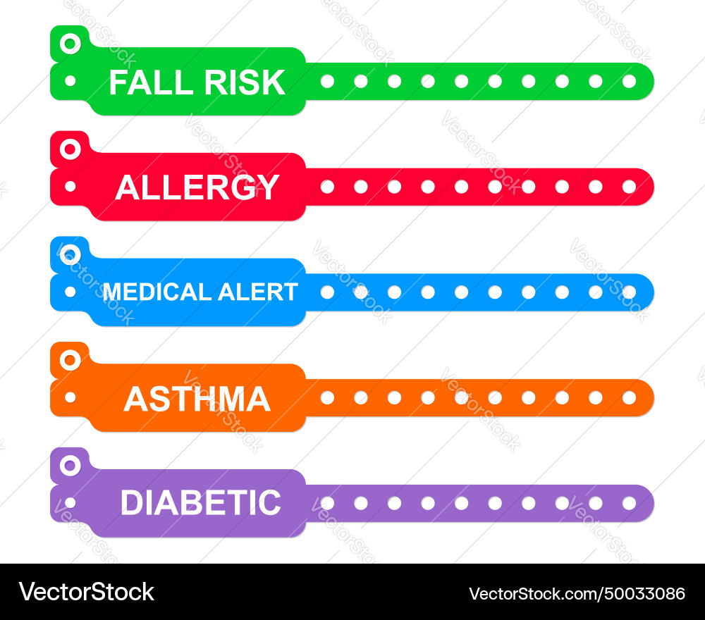 Medical alert bracelets fall risk allergy Medical alert bracelets fall risk allergy vector image