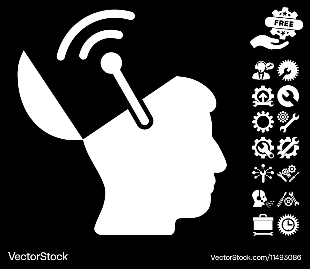 Open brain radio interface icon with tools vector image