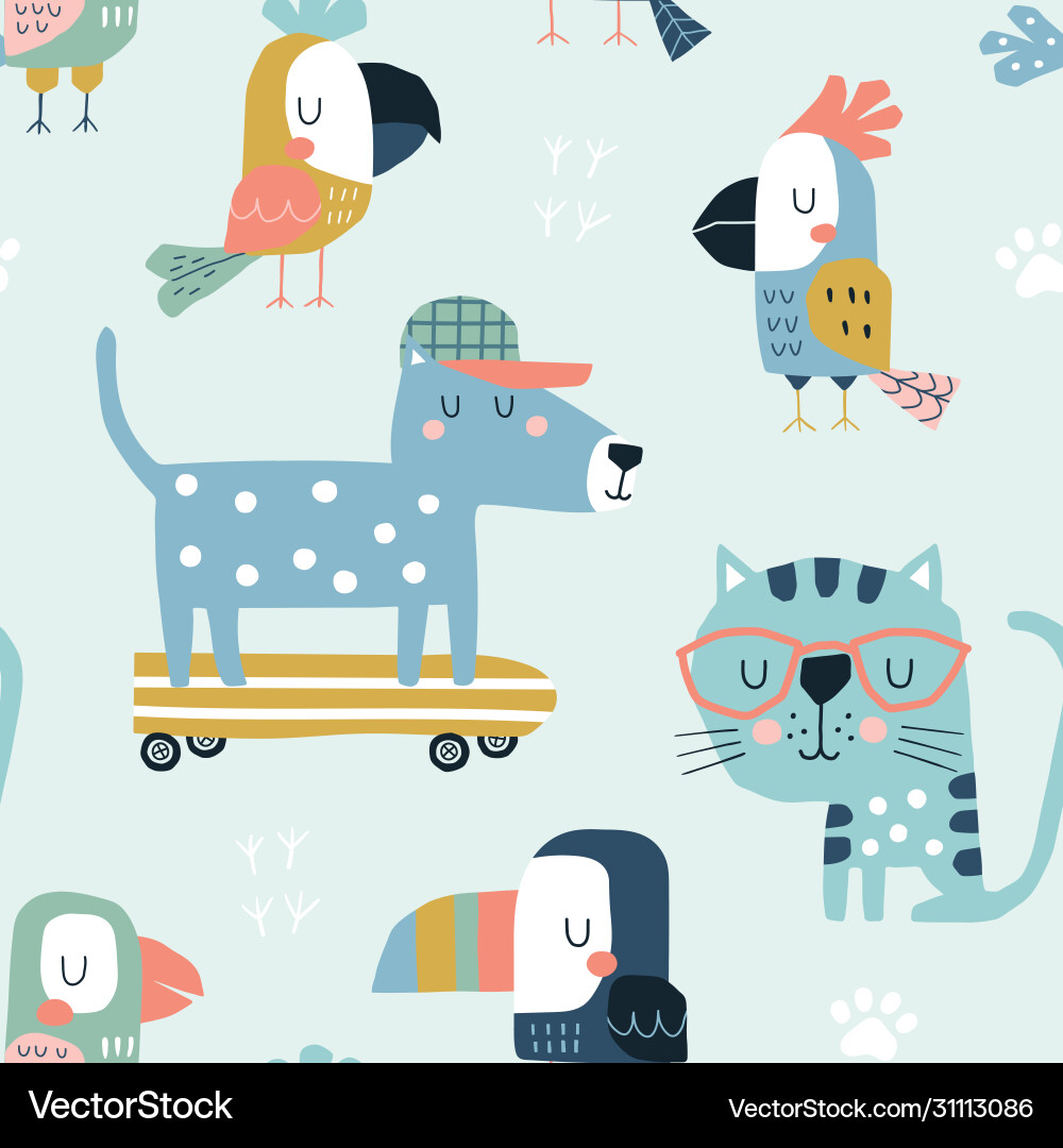 Seamless childish pattern with cute pets Vector Image