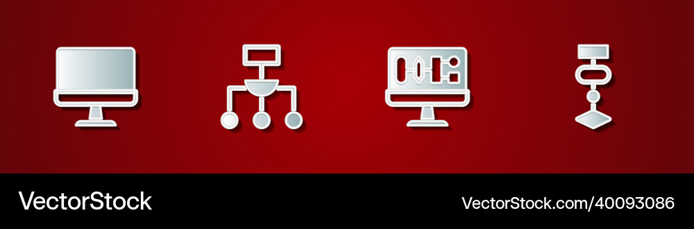 Set computer monitor algorithm and icon Set computer monitor algorithm and icon vector image