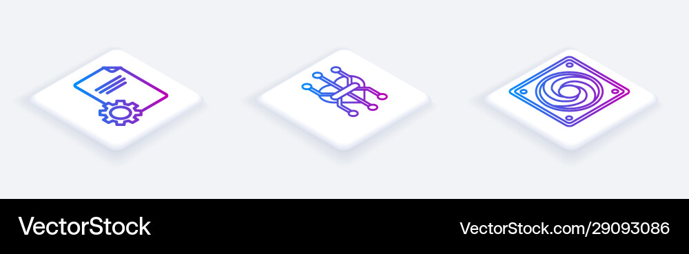 Set isometric line file document processor Set isometric line file document processor vector image