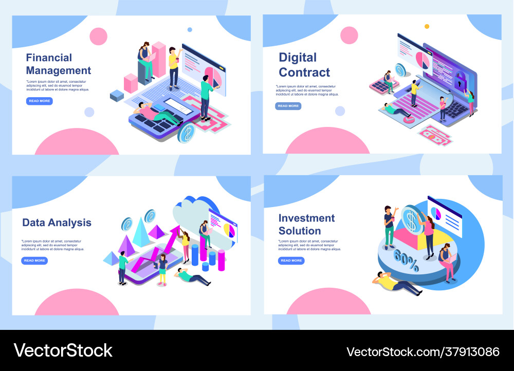 Set landing page design templates for data Vector Image