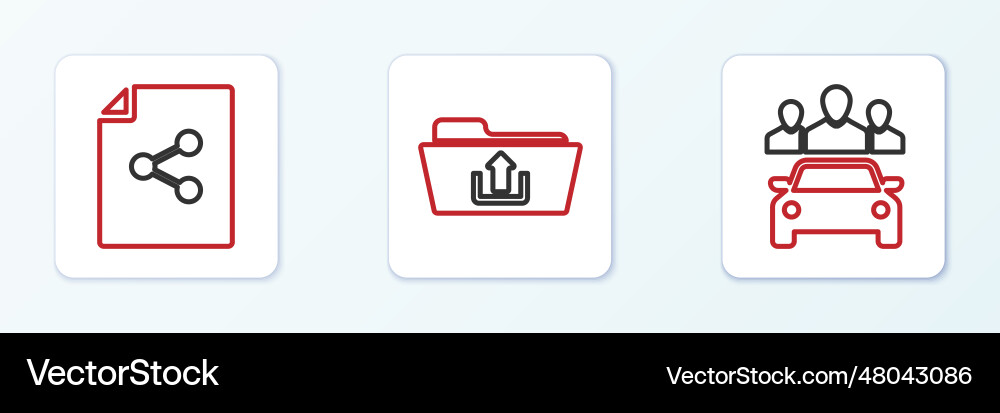 Set line car sharing share file and folder upload Set line car sharing share file and folder upload vector image