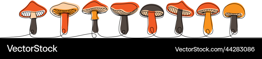 Set of mushroom one line colored continuous Set of mushroom one line colored continuous vector image