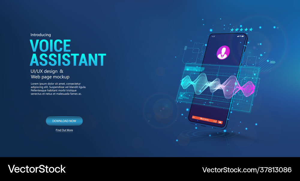 Smart Voice Assistant App - 3D Mockup Royalty Free Vector