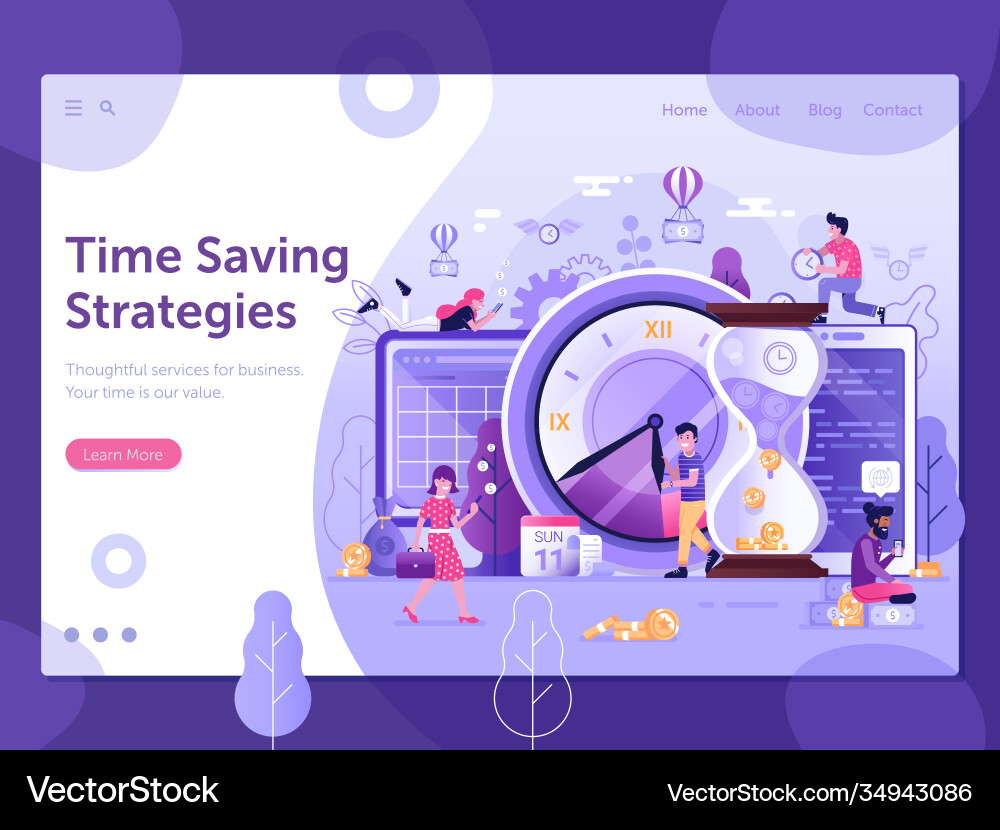 Time saving strategy web banner template design Time saving strategy web banner template design vector image