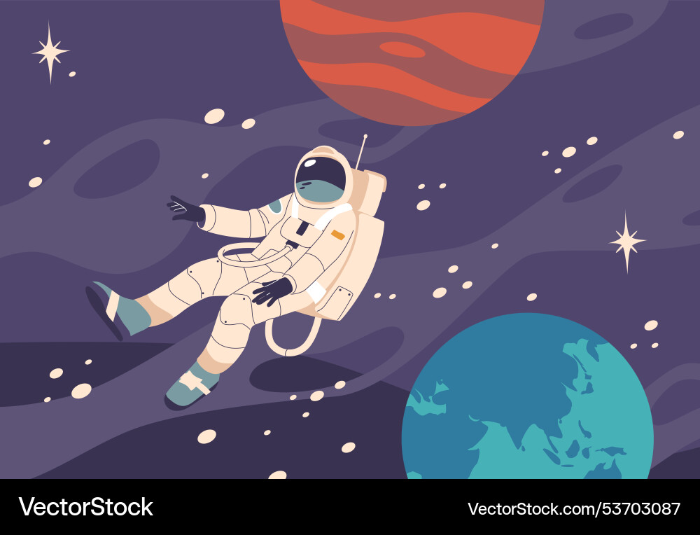 Astronaut character floating through the vastness Astronaut character floating through the vastness vector image