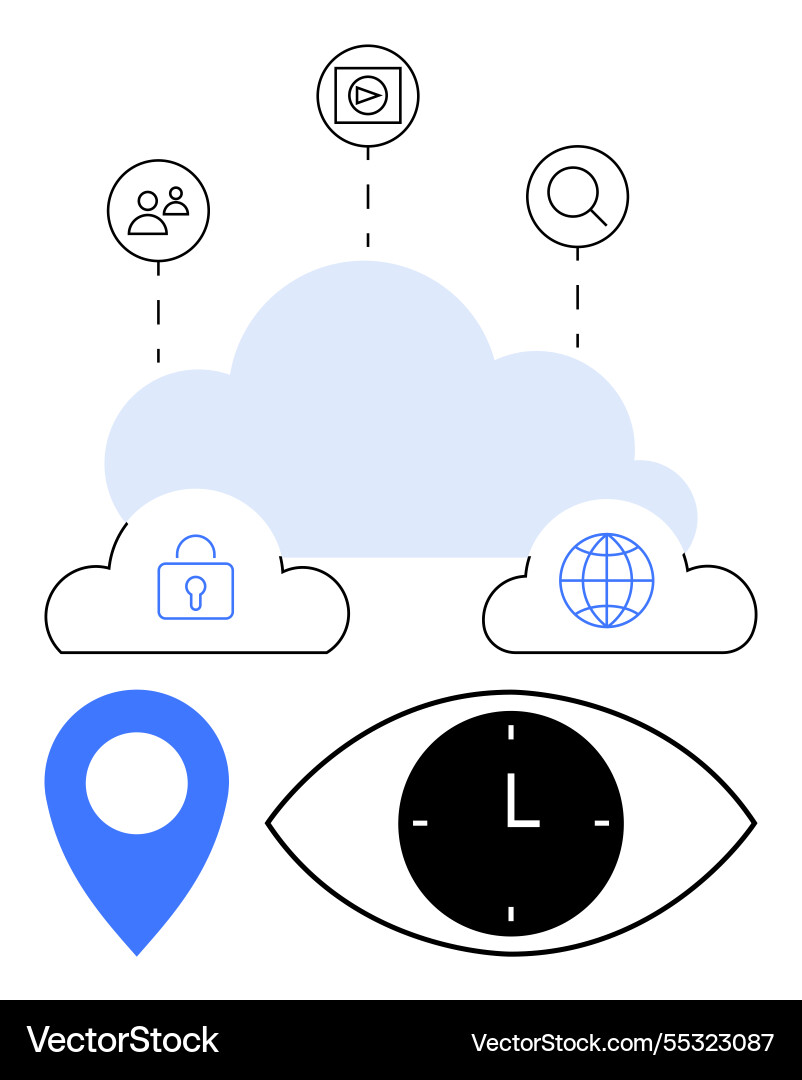 Cloud computing concept with security media Cloud computing concept with security media vector image