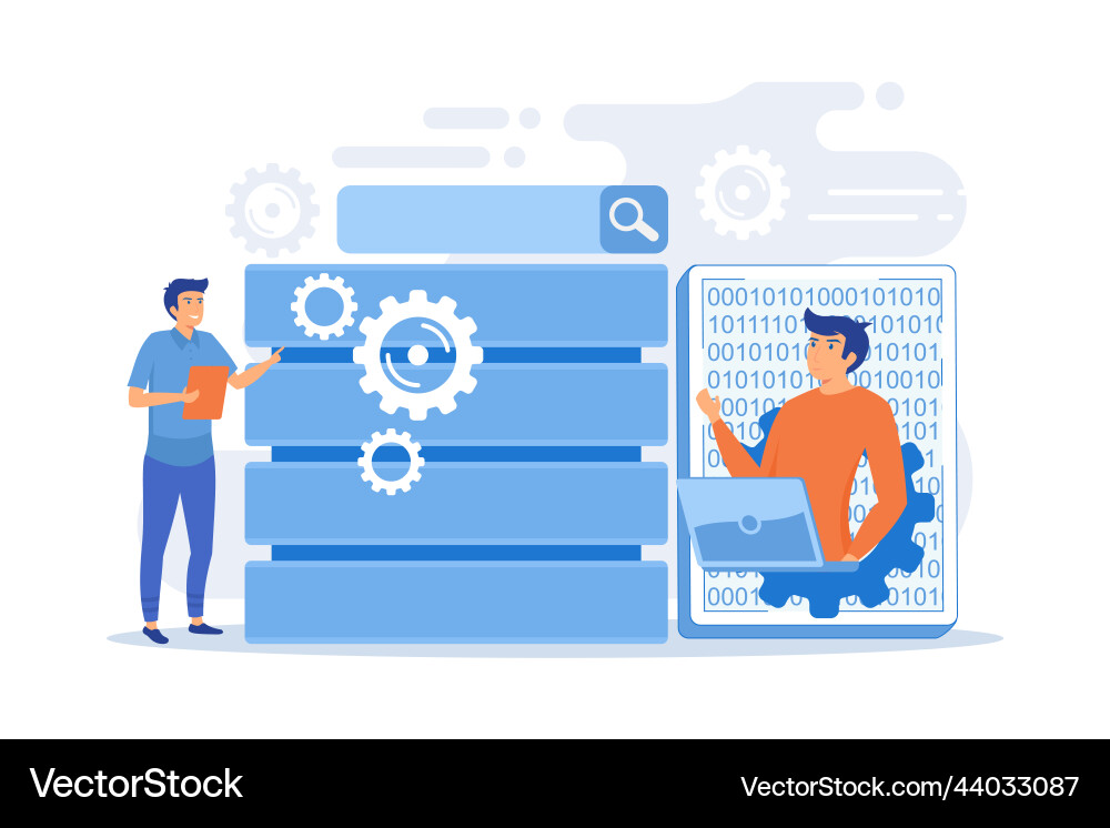 Developer using big data applications and tablet vector image