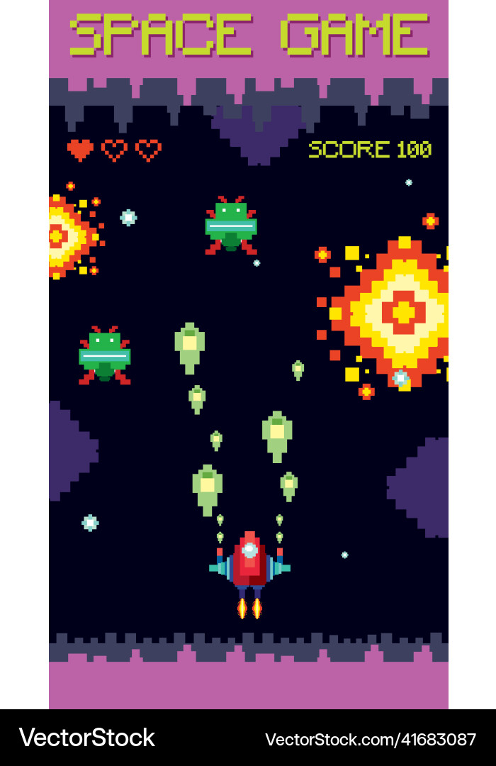 Retro pixel space game interface Retro pixel space game interface vector image