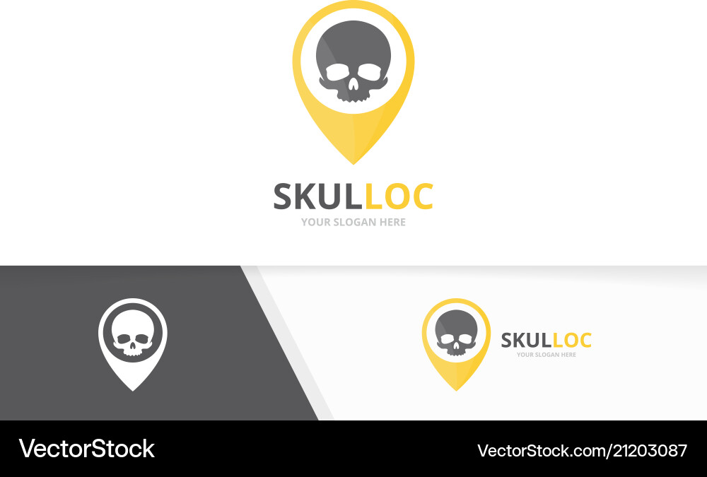 Skull and map pointer logo combination vector image