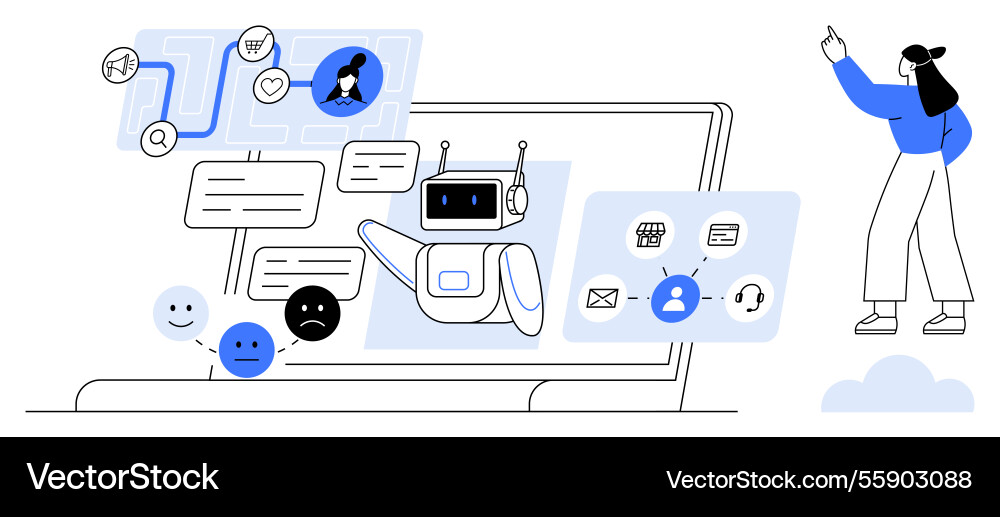 Ai-powered chatbot assisting user with customer Ai-powered chatbot assisting user with customer vector image