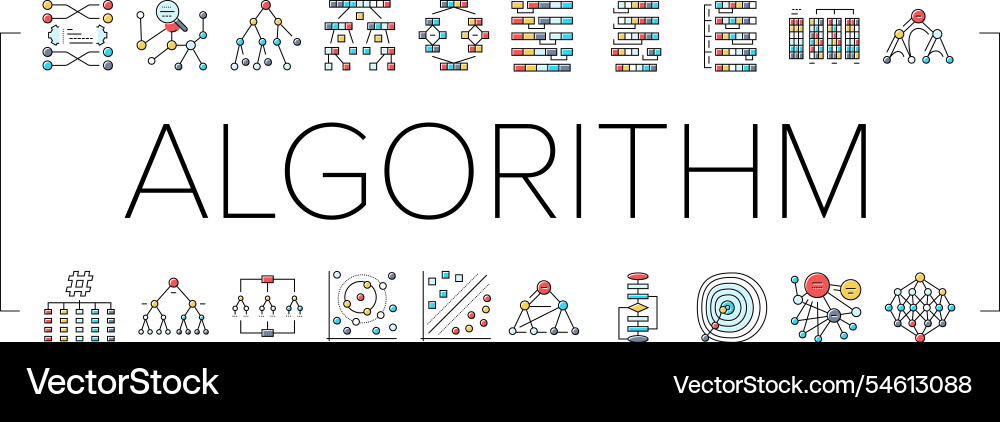 Algorithm Datentechnologie ai icons set Algorithm Datentechnologie ai icons set vektorbild