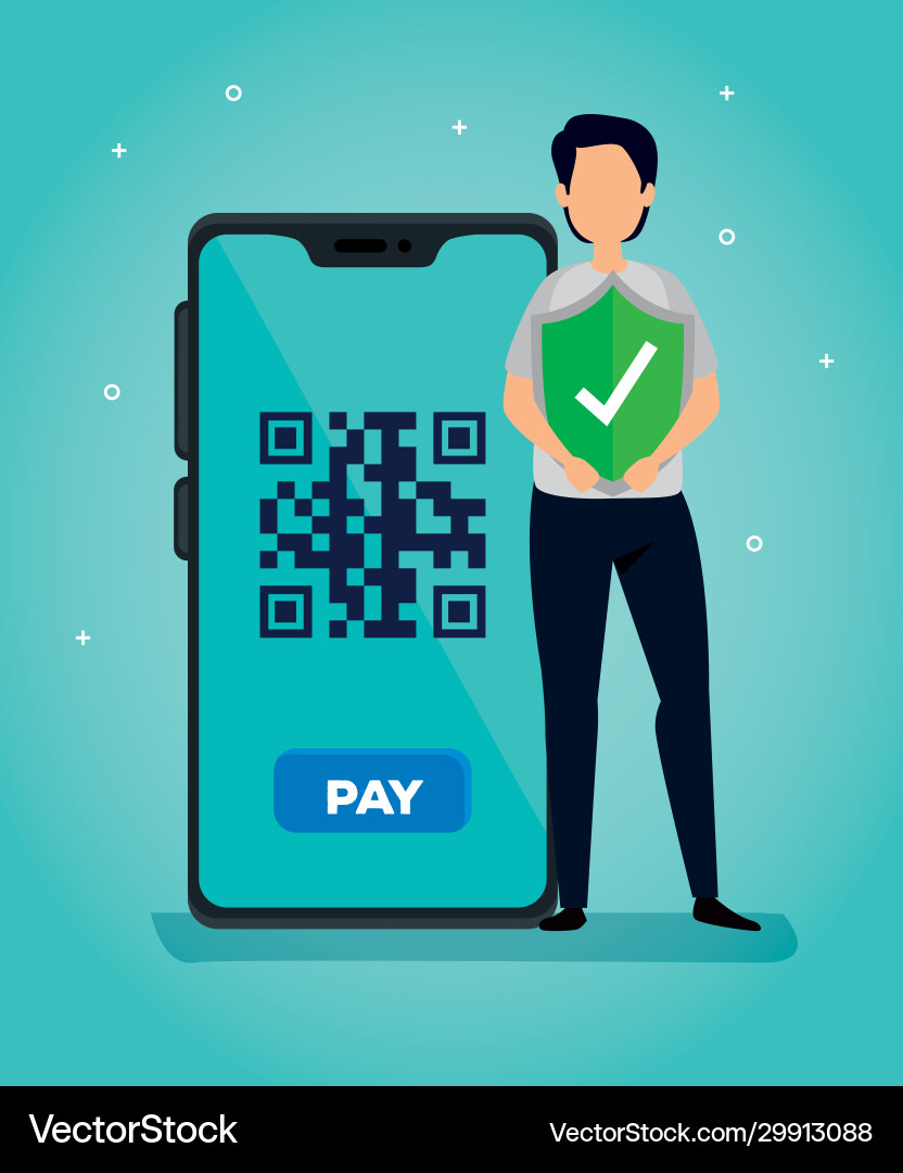 Code qr in smartphone with businessman and icons Code qr in smartphone with businessman and icons Vector Image
