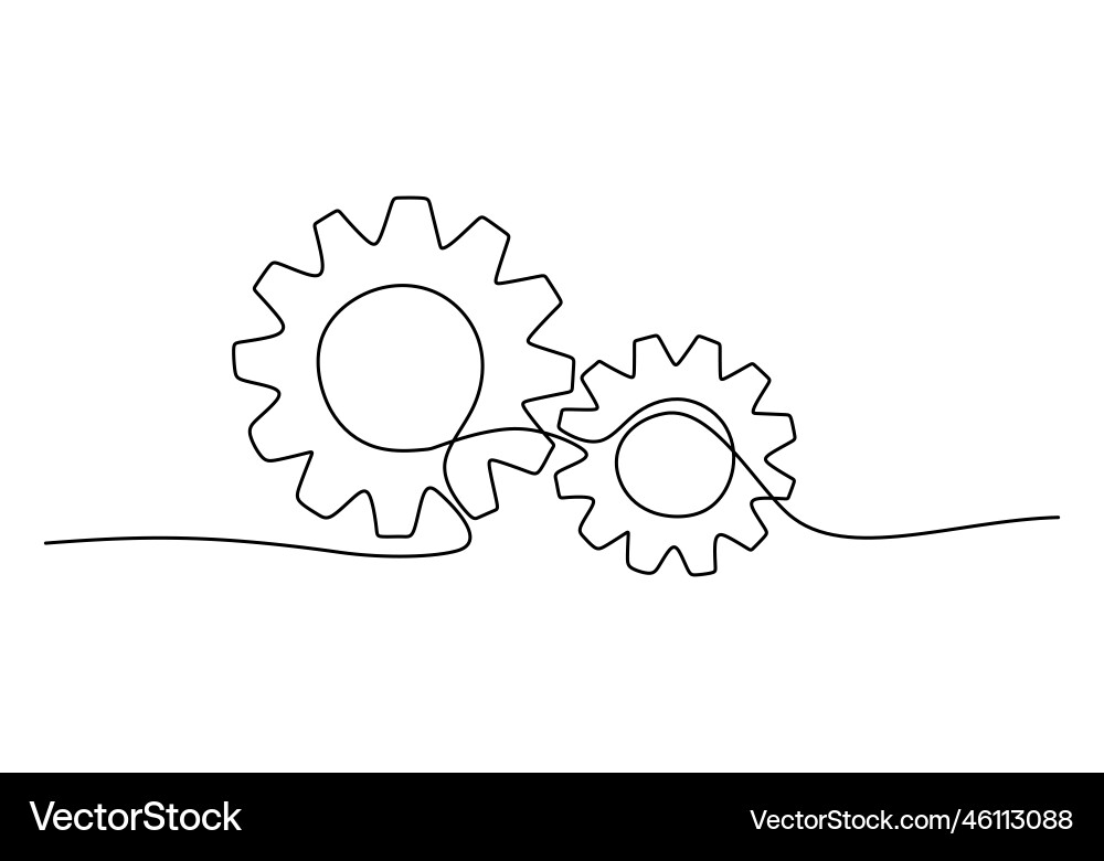 Continuous one single line of two gears symbol Vector Image