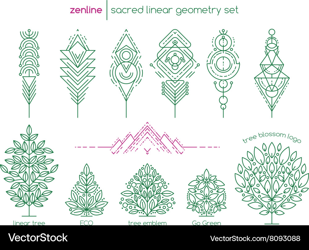Elegant Linear Tree Emblems vector image