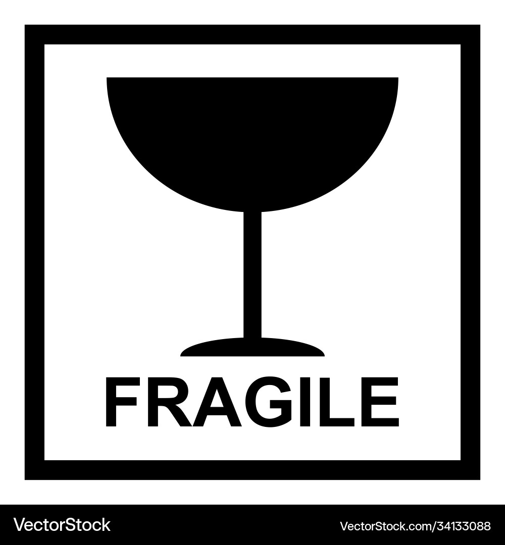 Fragile flat icon with black frame isolated Fragile flat icon with black frame isolated vector image