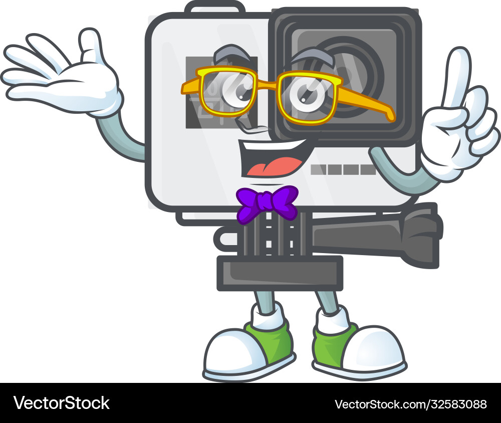 Geek character action camera mascot design vector image