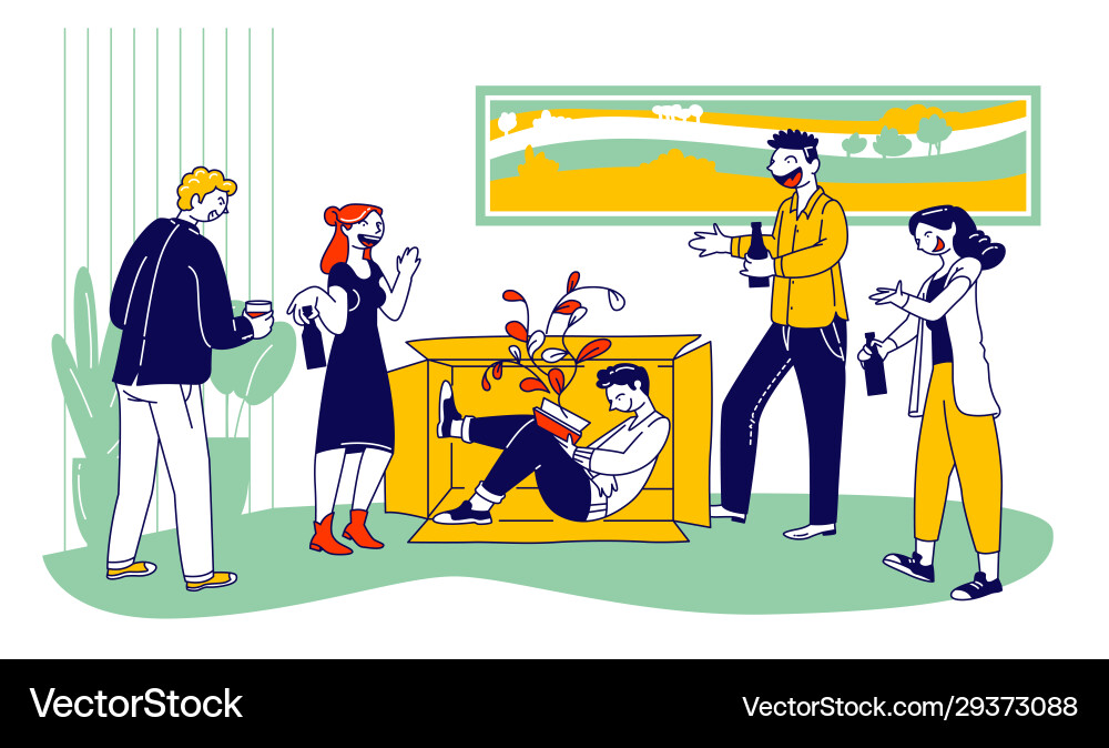 Introvert vs extravert concept introverted male Introvert vs extravert concept introverted male vector image