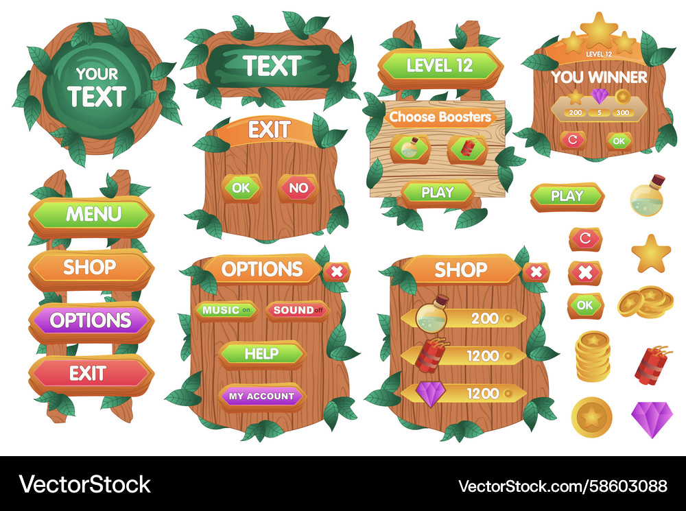 Jungle game user interface Jungle game user interface Vector Image