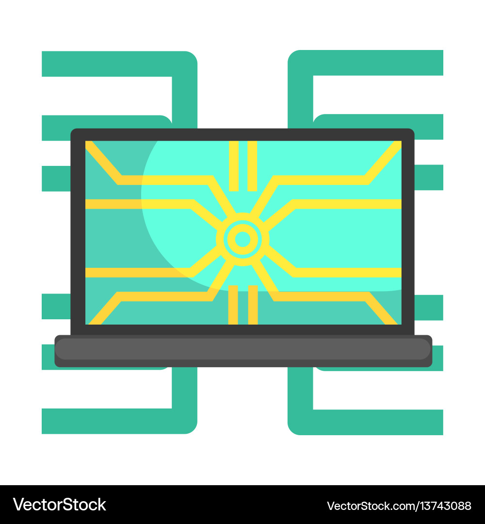Lap top computer connected to system network part Vector Image